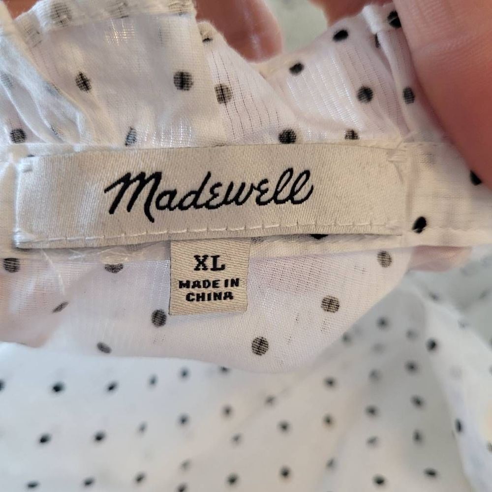 Madewell Women's White & Mini Black Polka-dot Cotton Ruffle & Long Sleeve Top - Picture 11 of 11